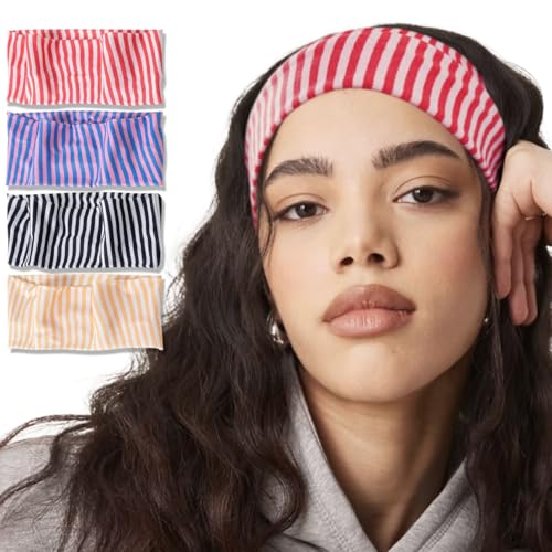 Fszsaa 4-Pack Stretchy Striped Headbands for Women – Yoga & Daily Wear