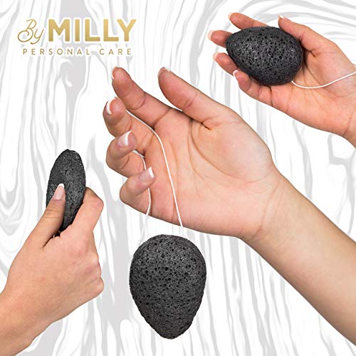 By MILLY Black Konjac Facial Sponge with Activated Bamboo Charcoal - Reusable, Gentle Exfoliating Face Cleanser, Variation 1
