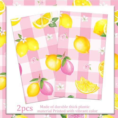 2-Pack Pink Plaid Lemon Tablecloths | Waterproof Floral Print