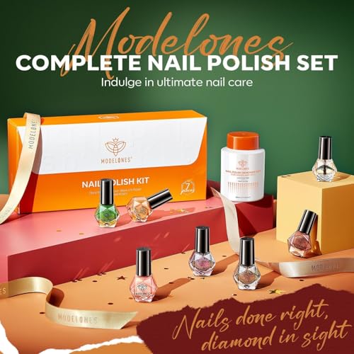 modelones Christmas Nail Polish Set 6 Colors, Red Green Pink Orange