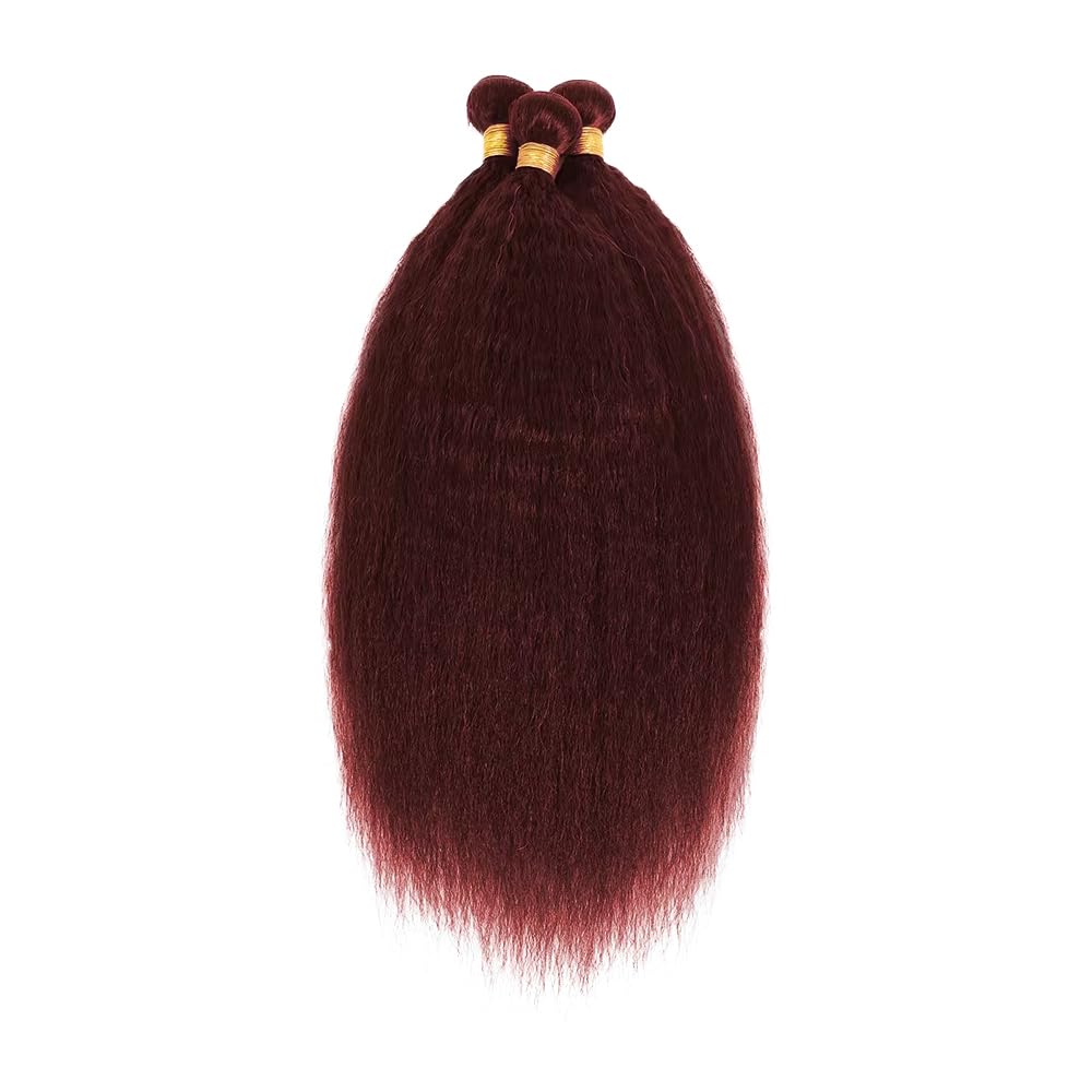 #99J Burgundy Bundles Human Hair Yaki Straight Bundles 24 26 28 Inch Wine Red Unprocessed Brazilian Virgin Hair 3 Bundle 50 Gram Per Bundle Deals Quick Weave Kinky Straight Human Hair Extensions