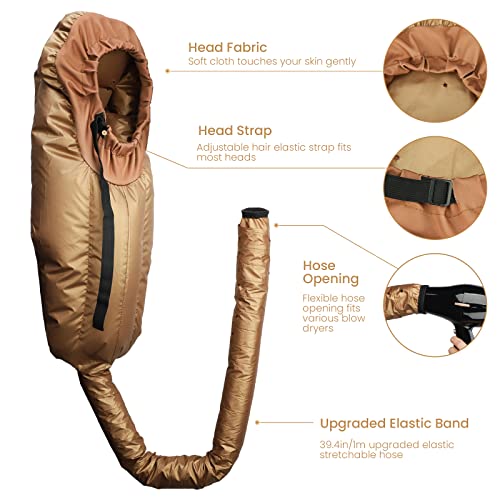 Segbeauty Gold Hair Dryer Bonnet, Large Deep Conditioning Heat Cap with Adjustable Elastic, Travel-Friendly