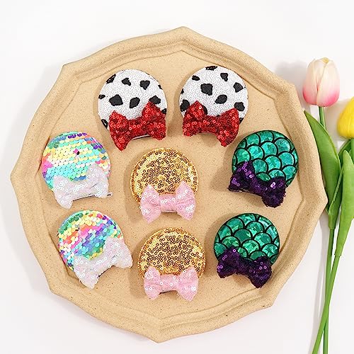 8-Pack Sequin Mouse Ear Hair Clips for Girls and Adults – Costume Accessory