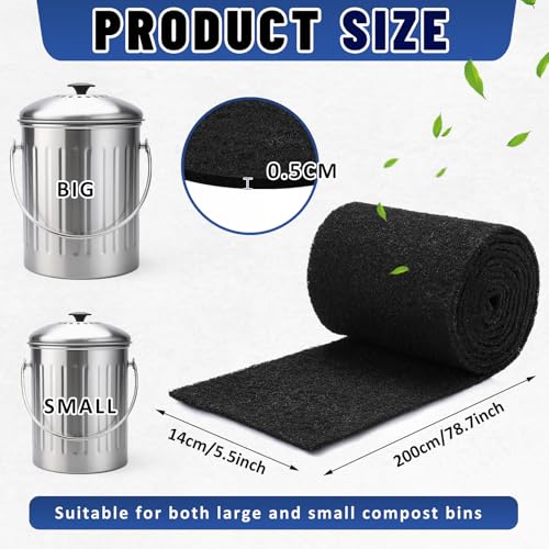 Activated Charcoal Compost Bin Filters - Odor Absorbing Sheet, 5.5 x 78.7 Inch