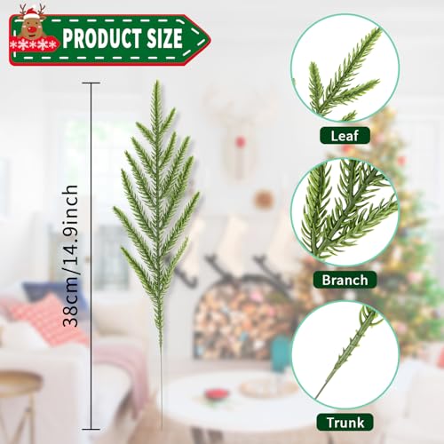 30 Pcs Artificial Pine Branches - Realistic Faux Evergreen Stems for Christmas Crafts & Decoration