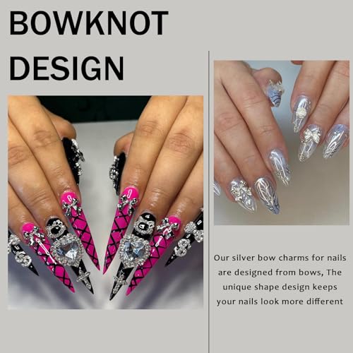YAEISM Silver Bow Nail Charms Kit 92PCS for Manicure & DIY Nail Art