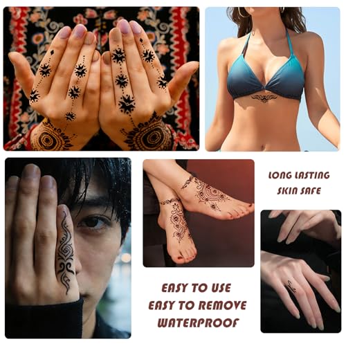 Temporary Tattoo Stencils Kit - 6 Pcs Ink & Gloves for DIY Art