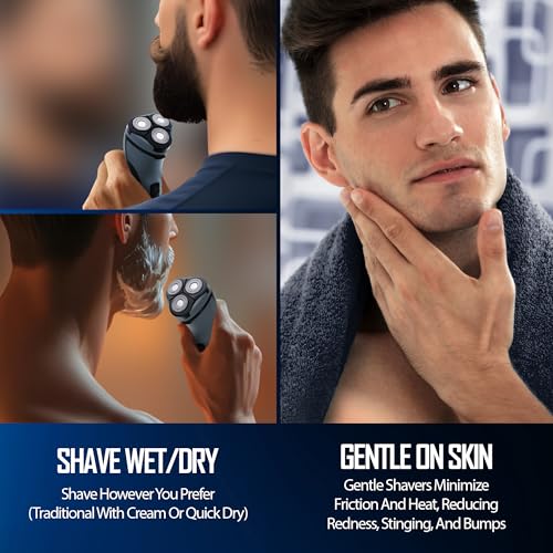 Barbasol Rotary Shaver, Rechargeable Electric Rotary Shaver with Stainless Steel Blades, Pop-Up Trimmer, Wireless Cordless Electric Razor, Close Shave, Full 8 Hour Charge Provides 45 Minute Run-Time