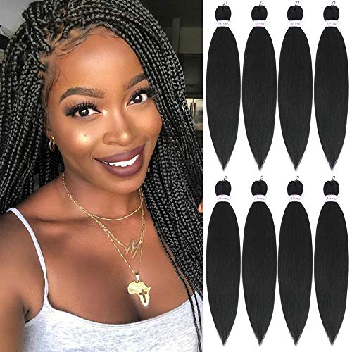 Alrence 16 Inch Pre-Stretched Braiding Hair - 8 Packs (1B#)