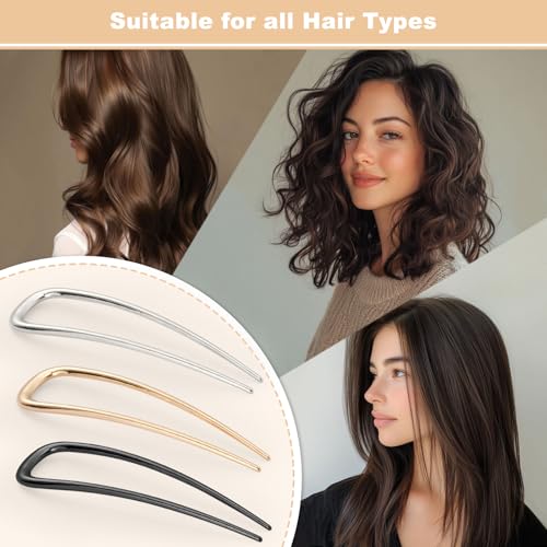 Srevela 3 Pcs U-Shaped Metal French Hair Pins for Buns