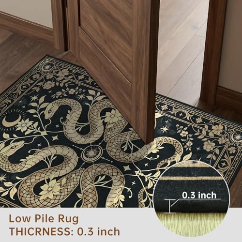 Machine Washable Snake Rug 2x3 - Gothic Floral Design for Living Room & Bedroom