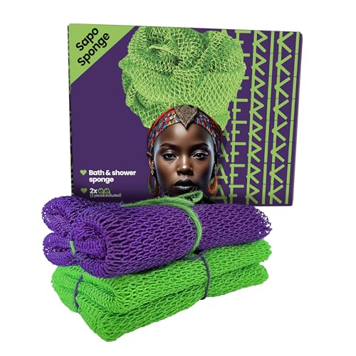 AFRIKI African Net Sponge - 2 Pack Extra Long Exfoliating Body Scrubber