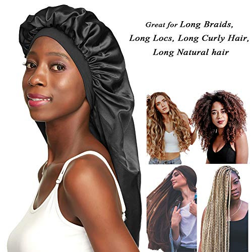 Awefeel X-Large Satin Bonnet for Long Hair - Black Jumbo Sleep Cap