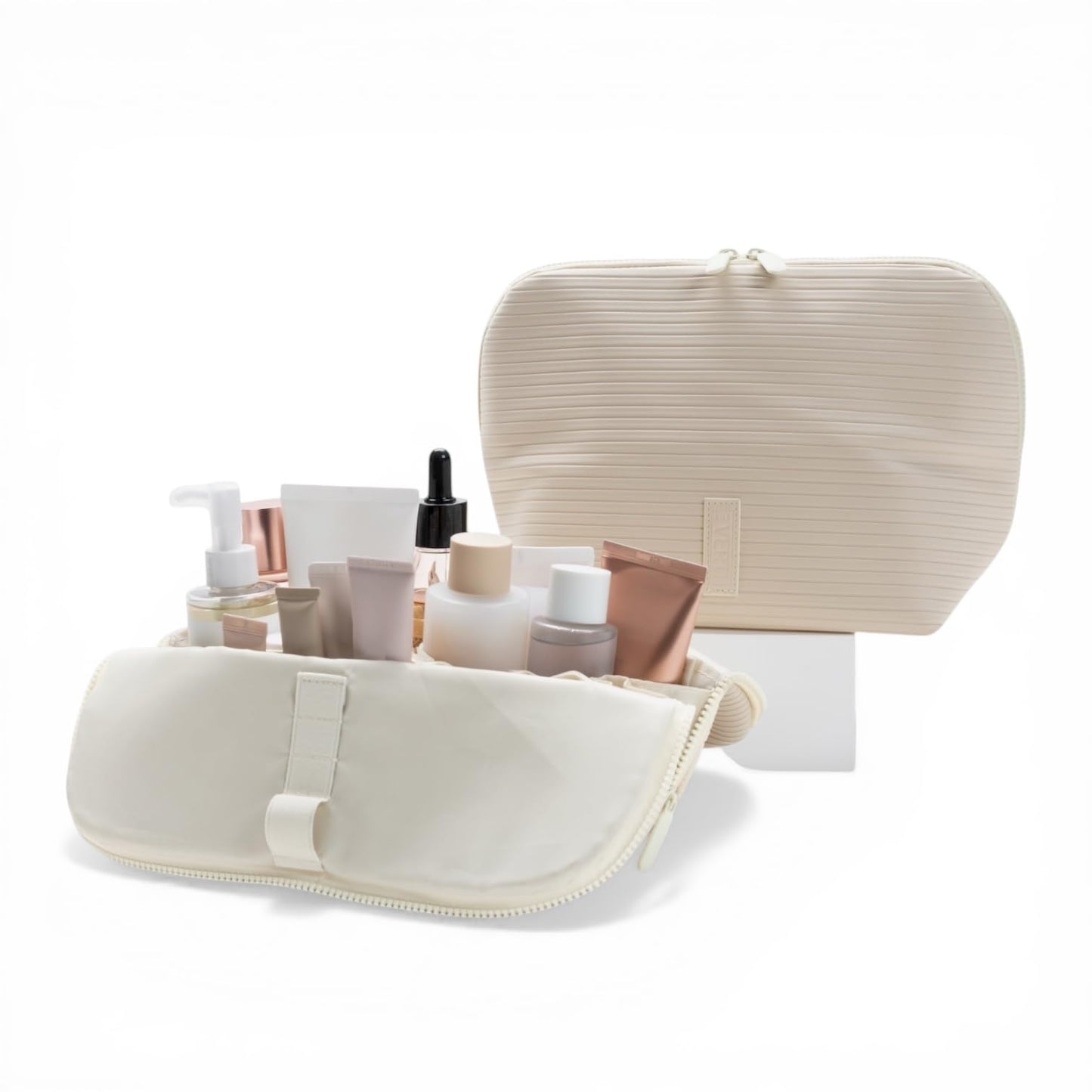 THE VERTI-Vertical Waterproof Makeup & Toiletry Bag | 23-Pocket Organizer with Upright, Fold-Down Design for Skincare, Toiletries & Essentials (Shell)