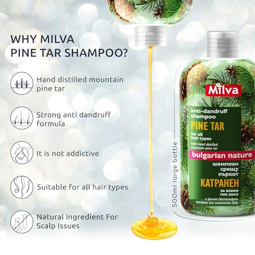 Milva Pine Tar Shampoo 17 fl oz - Dry Scalp & Flakes Clarifying Conditioner-Free