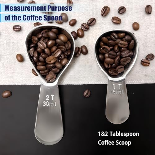 304 Stainless Steel Coffee Scoop Set - 2 Tablespoons, Ergonomic Design