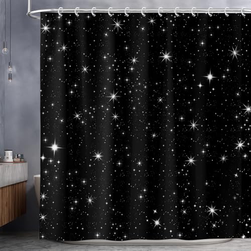 Celestial Black and White Galaxy Shower Curtain Set - 72x72in