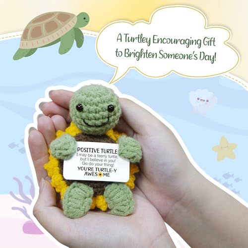 Handmade Positive Crochet Turtle Gift for Women - Soft Yarn Decor