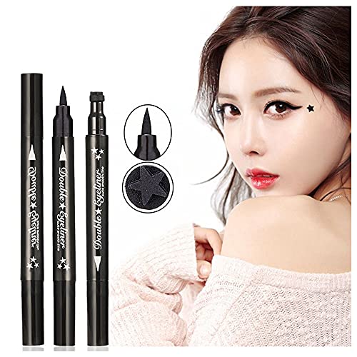 Pinkiou Double-Headed Liquid Eyeliner Pen & Stamp - Waterproof, Smudge-Proof, Long Lasting, Slim Gel Felt Tip for Eye Makeup