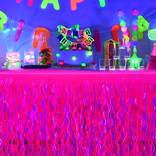 Glow in The Dark Neon Table Skirts - 2 Pack Fluorescent Fuchsia