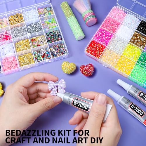 FANDAMEI 48-Grid Rhinestone & 3D Nail Charm Kit with Bedazzling Tools