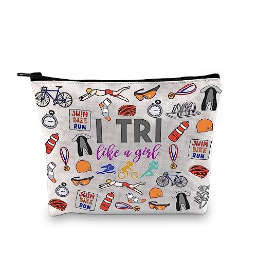 GJTIM Beige Triathlon Gift Makeup Bag for Triathletes - Inspirational Zipper Pouch