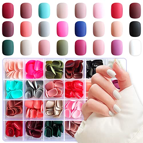 AddFavor Matte-Round Short Press-On Nails 576pcs Full Cover Fake Nail Tips for Women Girls