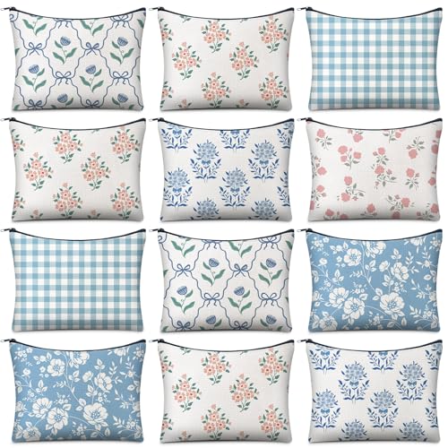 12 PCS Grandmillennial Quilted Makeup Bag Set - Aesthetic Travel Organizer
