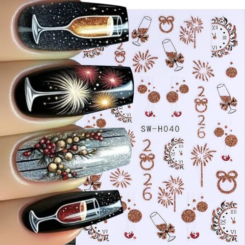 WFBBKP Christmas Nail Stickers 24 Sheets - Holiday Gold Glitter Xmas Tree Designs
