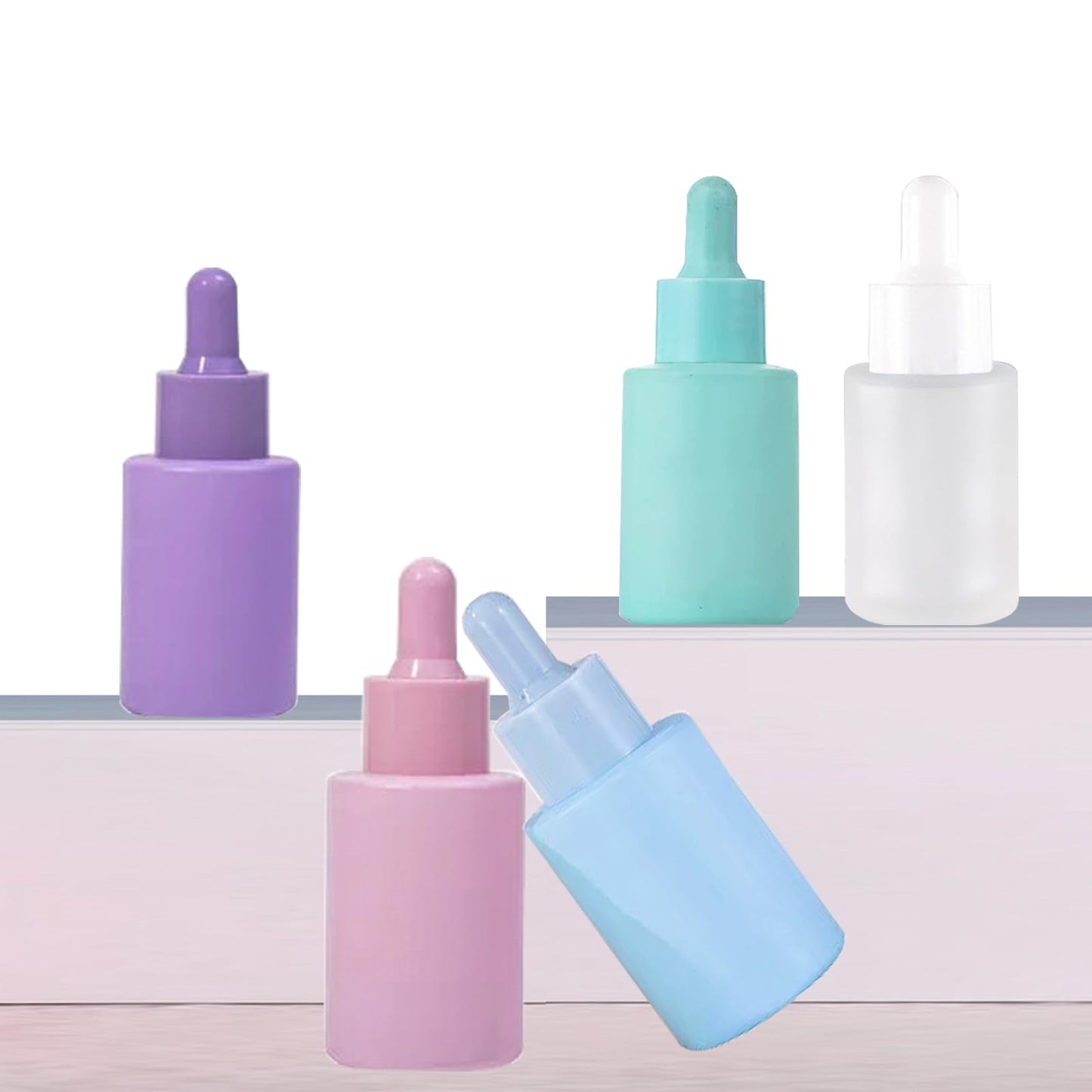 AGENIZ 4 Pack 1oz Glass Dropper Bottle,30ml Eye Dropper Bottle for Essential Oils with 2 Funnels & 2 Lotion Pumps for Perfumes,Lotion,Serum,Tincture Bottles(A-Multicolor)