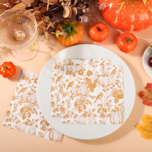100Pcs Chinoiserie Pumpkin Paper Napkins - Elegant Fall Decor