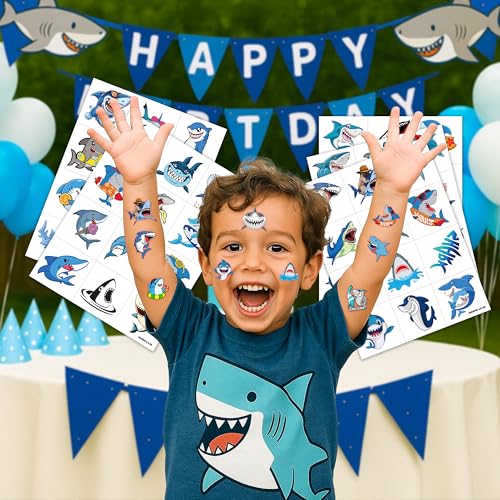 60 Shark Temporary Tattoos for Kids - Ocean Theme Fun