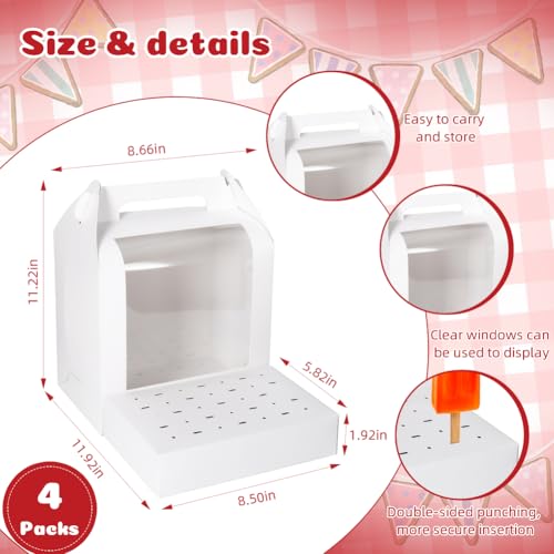 Portable Cake Pop Holder Boxes - 4 Pcs Clear Window Display Containers