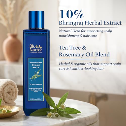 Blue Nectar Natural Hair Growth Oil - 3.4 Fl Oz | Bhringraj & Lavender for Hair Fall Control