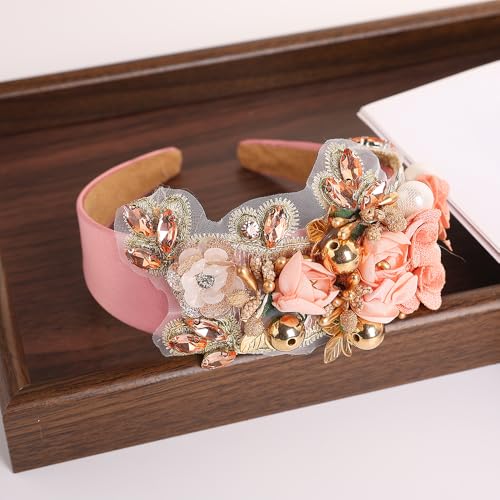 TURTLEDOVE Pink Baroque Floral Rhinestone Headband for Weddings
