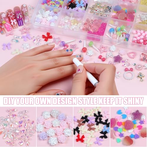 VYNELLE 24 Grid Nail Charms Multicolor Set - Flowers, Butterflies, Gems & Pearls