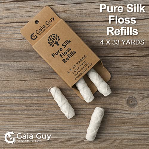 Gaia Guy Biodegradable Silk Dental Floss Refill - Eco-Friendly, Unflavored, 4 x 33yds