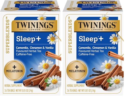 Twinings Sleep+ Herbal Tea with Melatonin, Chamomile & Vanilla - 16 Tea Bags Pack