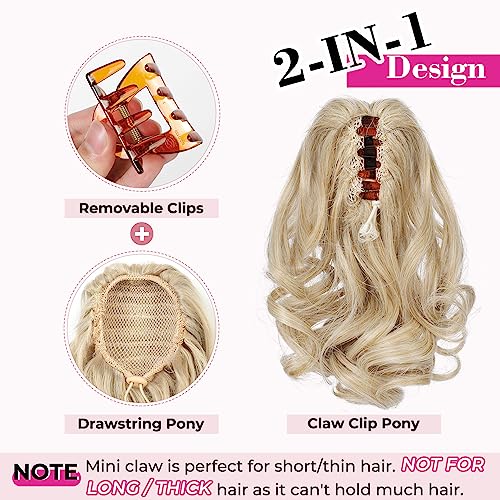 REECHO 9" Silver Grey Short Ponytail Extension - Loose Curly Claw Clip Hairpiece