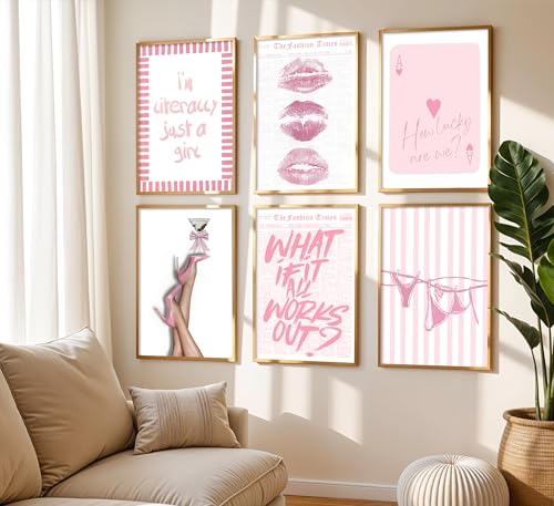 Retro Y2K Pink Wall Art Set - 6 Vintage Posters for Girly Rooms