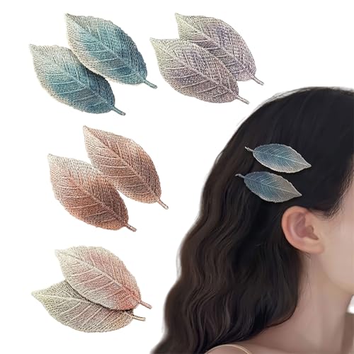 Elegant Leaf Hair Clips - 4 Pairs Embroidered Hairpins for Women