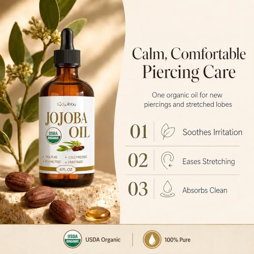 BodyJ4You Organic Jojoba Oil for Piercing & Ear Stretching 4 Fl Oz