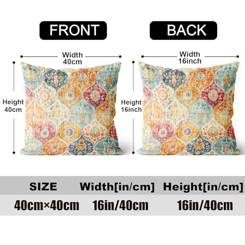 Boho Throw Pillow Covers 16x16 Inch Set of 2 - Soft Decorative Cushion Cases
