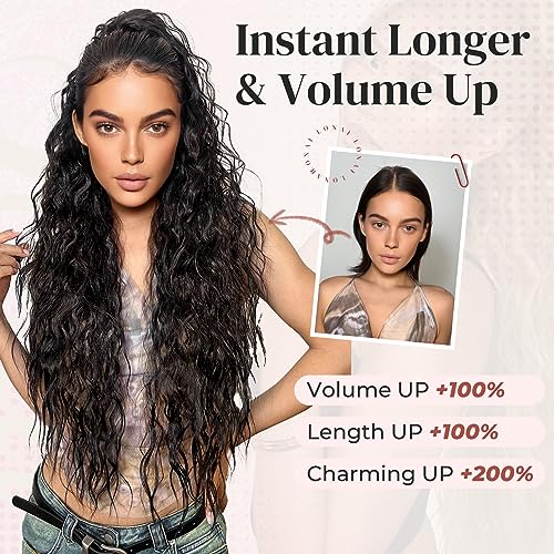 LONAI 34" Black Wavy Drawstring Ponytail Extension - Natural Look