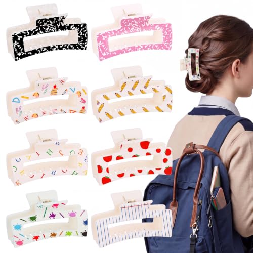 Yuxung Classic Teacher Themed Hair Claw Clips - 8 Pack Back to School Hair Accessories