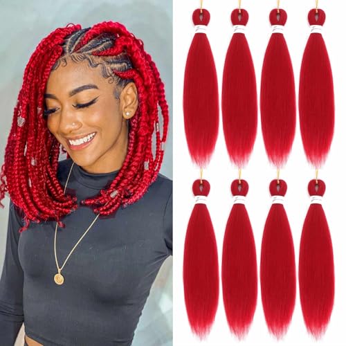 Royota Red Pre-Stretched Braiding Hair 16 Inch, 8 Packs - Easy Yaki Synthetic Extensions