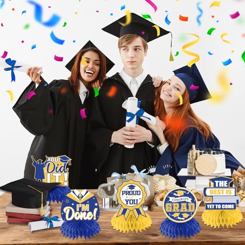 12Pcs Graduation Centerpieces - Yellow and Blue Class of 2026