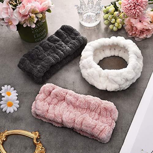 Chuangdi 3 Pcs Facial Makeup Headband, Pink, Milky-white, Dark Grey