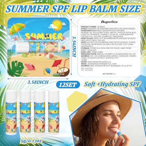 Demissle 12 Pack SPF 30 Lip Balm Summer Party Favor with Cute Beach Designs
