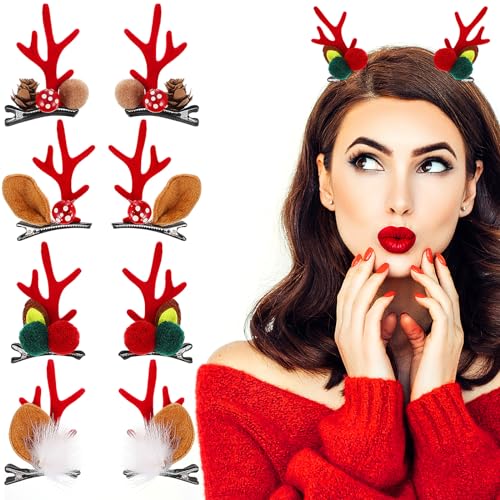 LEORX Antler Hair Clips - 4 Pairs Cute Reindeer Horn Christmas Barrettes